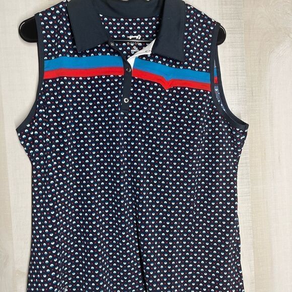 Tail ladies sleeveless navy with white and red dots‎ golf top, size XL NWOT - Picture 4 of 15